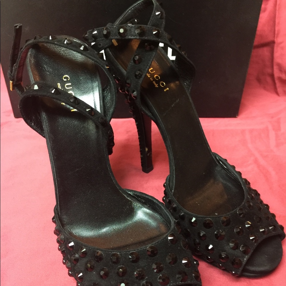 Gucci Crystal Black High Heel Shoes